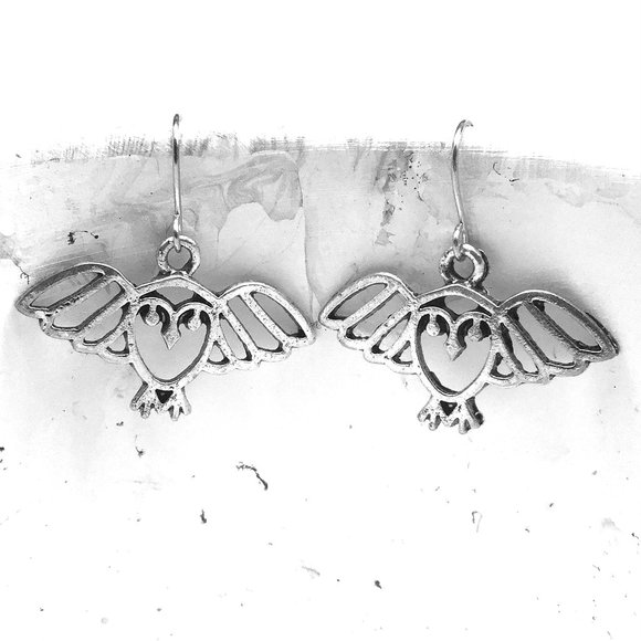 Miniature Flying Owl Bird Lovers Animal Hypoallergenic  ear hooks Earrings - Picture 3 of 3